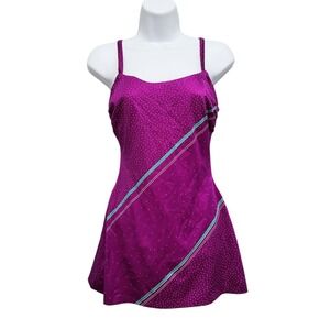 Vintage Robbie Len Swimsuit Womens S M Purple Polkadot Swimdress Bathing Suit